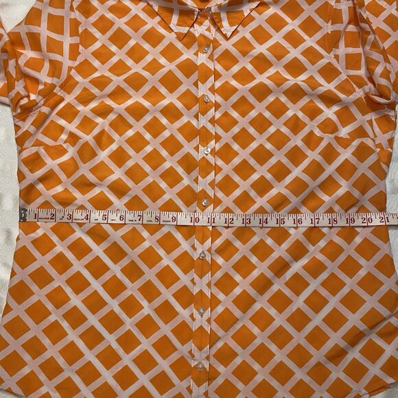 JC Penney Silk Blend Sz XL Lattice Design 3/4 Sleeve Top Blouse Orange & White - Picture 4 of 10